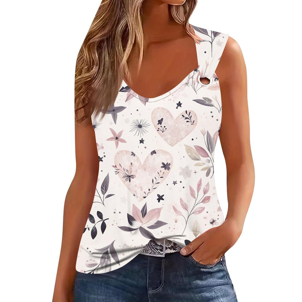 Damski top bez rękawów z dekoltem w serek, podstawowy, nadrukowany, swobodny, swobodny, bez rękawów, z głębokim wycięciem z boku, dla kobiet
