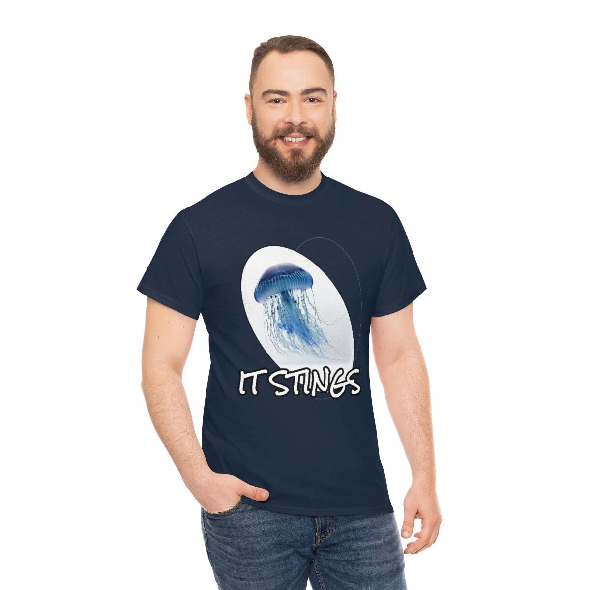 It stings - jellyfish - cute funny t shirt - Unisex Heavy Cotton Tee S