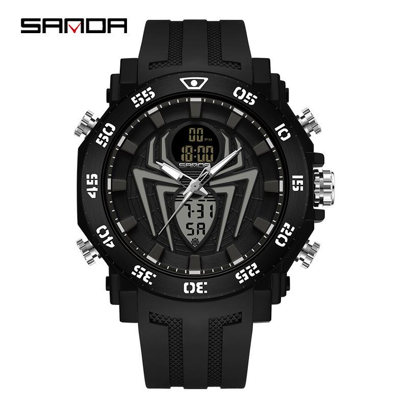 Sanda Double Display Spider Luminous Youth Electronic Watch Multifunctional Fashion Trend Men'S Alarm Clock Watch