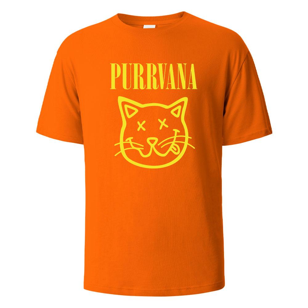 Purrvana Cat Head Print T-Shirt Summer Tees For Men Women 100% Cotton O-neck Oversize Casual Short sleeved Tops