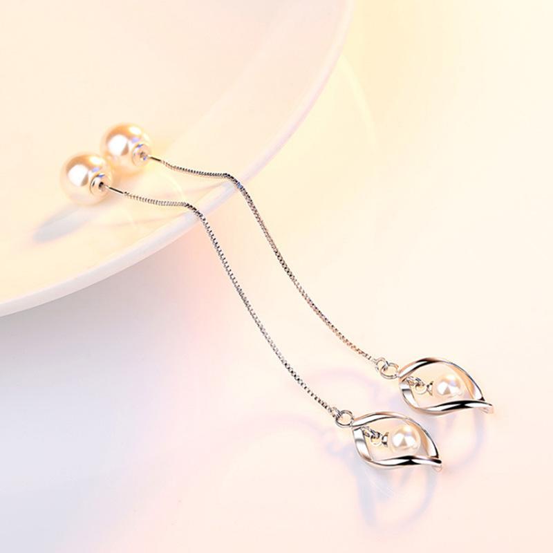 Tassel Pearl Earrings Long Tassel Temperament Versatile Ear Cable Twisted Pearl Ear Cable Women's Style