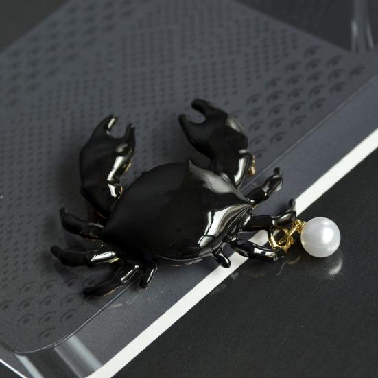 Brosche Pin Böhmischer Stil Kunstperlen-Dekor Krabbenform Zinklegierung Pin mit Handbemaltem Finish Mäntel Anzüge Pullover Kleider Abzeichen