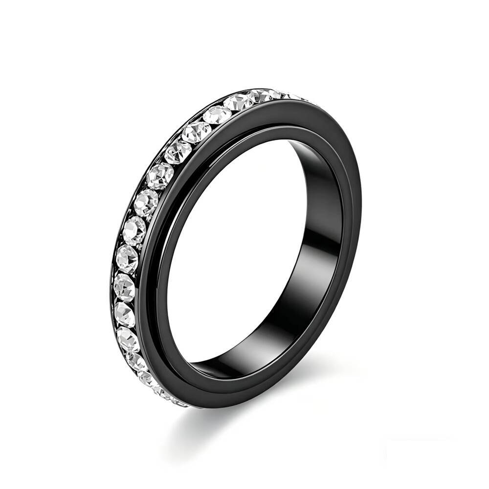 Light luxury temperament rotatable single row full diamond titanium steel ring women's 18k non-fading zircon gypsy couple ring
