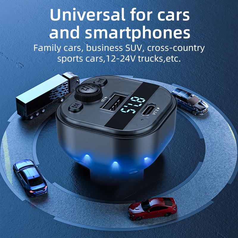 Bluetooth 5.0 Car FM Transmitter PD Type-C Dual Car Charger USB Ambient Player MP3 Charger Wireless Light Handsfree PD QC3.0