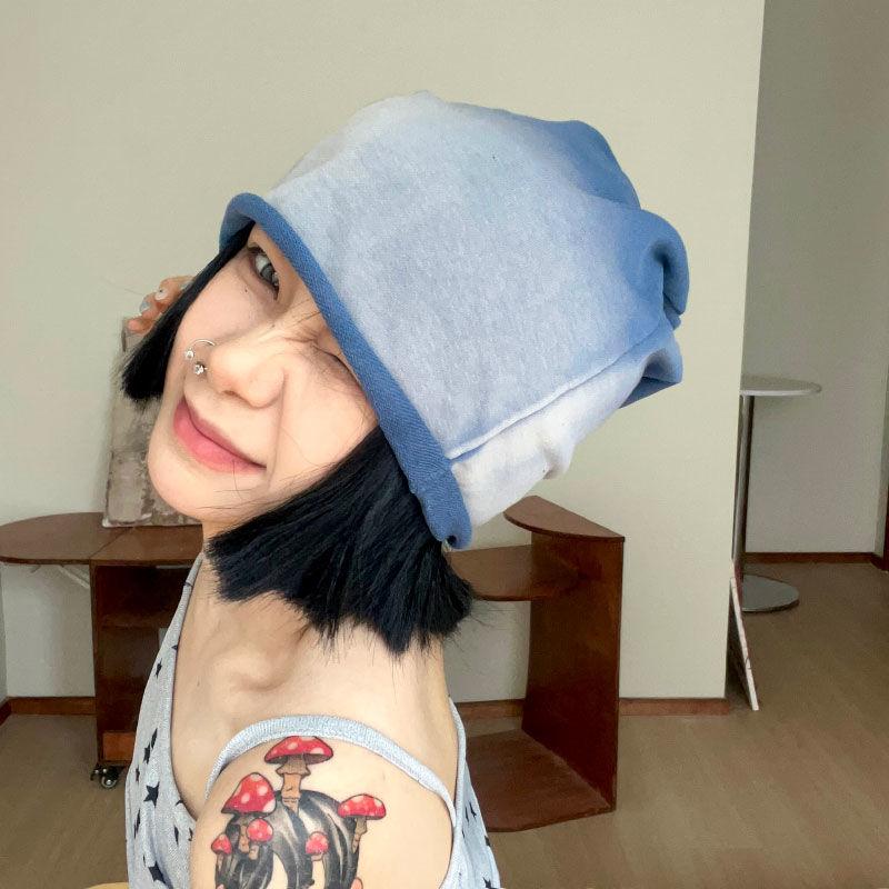 Y2K Hottie Farbverlauf Rosa Hut Koreanischer Stil Umschlagmütze Gesichtsschlankmachend Slouchy Beanie Damen Einzigartiger Kopfwickelhut Herren Trend