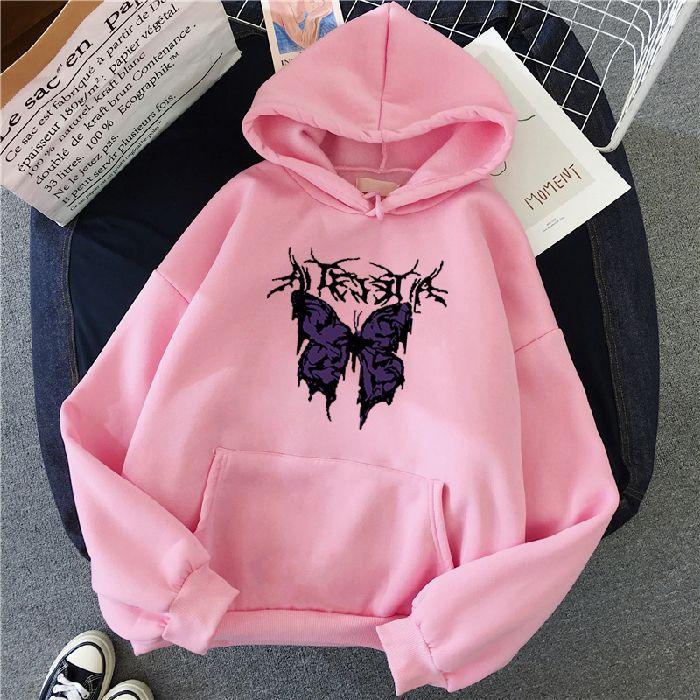 Punk big butterfly sweatshirt Harajuku dark sweater aesthetic fleece hip hop gothic streetwear hoodie