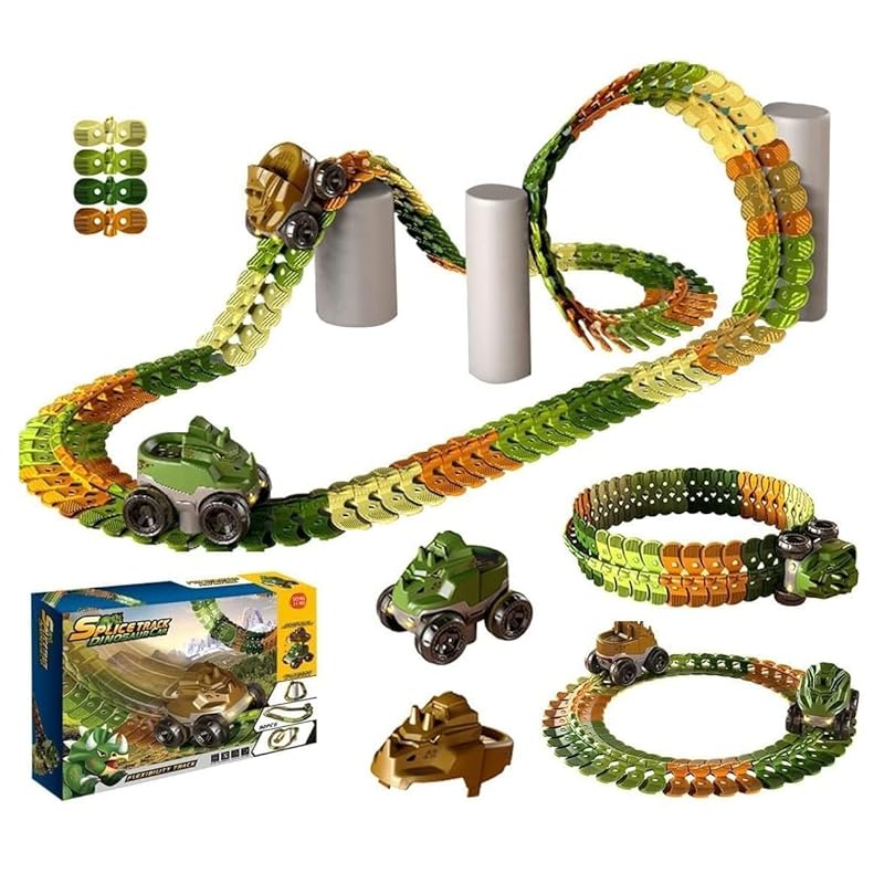 

OBEST Dinosaur orbital car rail set DIY rail 92pcs I can run and not fall dinosaur 360° orbital car toys front light With LED light Make your own