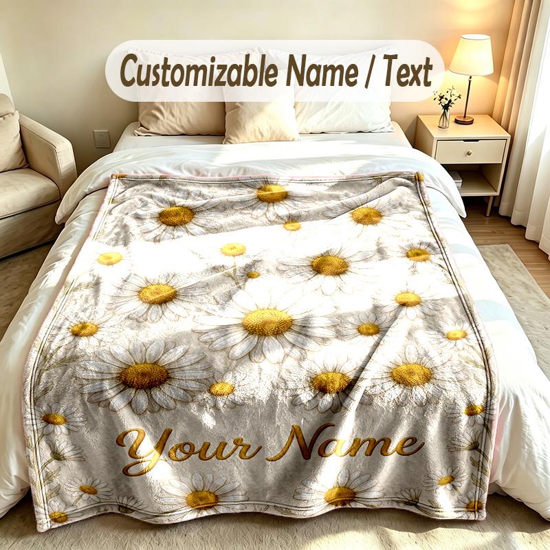 Floral Garden Theme Soft Blanket Personalized Custom Name Text Print Warm Blanket Home Sofa Bedroom Decor