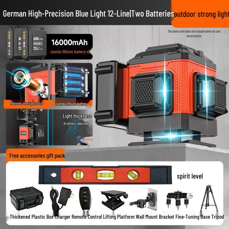 12-Line High Precision Green Laser Level - Outdoor Auto-Leveling with Strong Infrared Light
