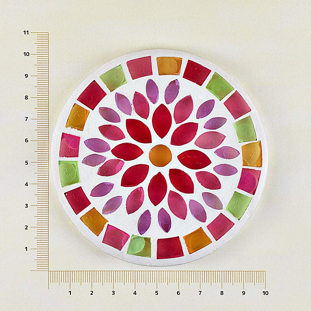 Fourcart Cute Handmade Glass Coasters Flower Pink x Set [Mosaic Coaster] 5-Piece