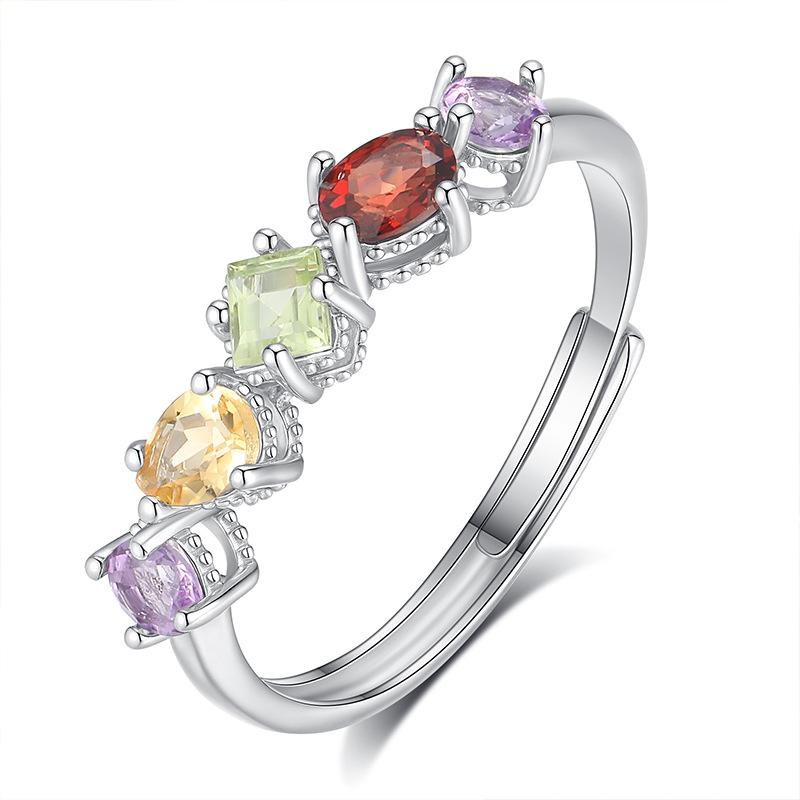 S925 sterling silver natural candy mixed color crystal stone ring women s fashion summer atmosphere index finger ring niche jewelry fashion jewelry opening adjustable