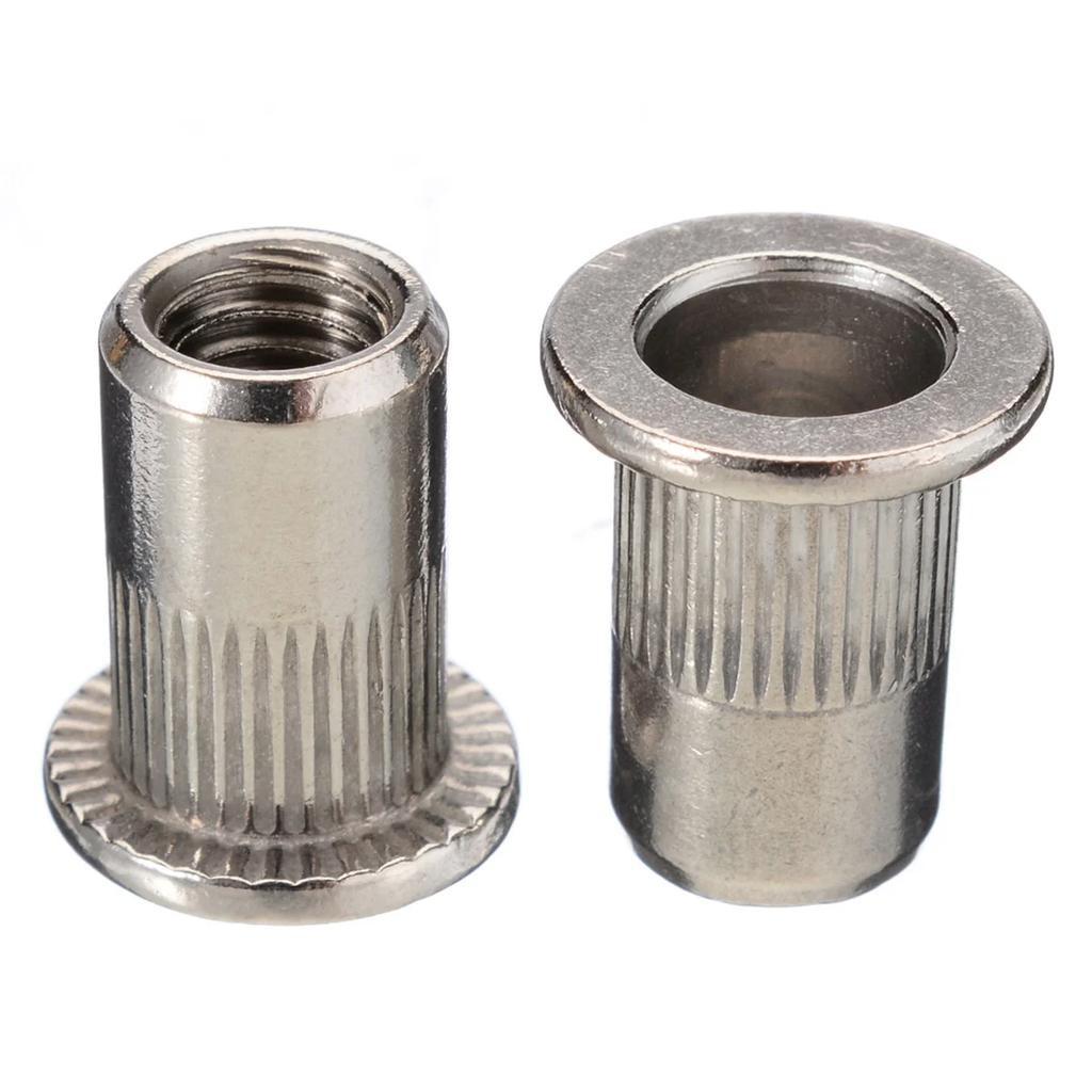 50pcs M6 Rivet Nuts M6 Female Thread 304 Stainless Steel Flat Head Rivet Nut Rivnut Insert Nutsert for Auto Elevators Railway