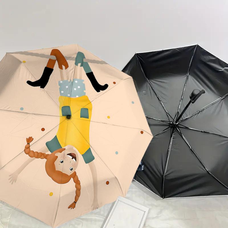 1PC Pippi Longstocking Automatic Open/Close Umbrella with Windproof, 8-Rib Sturdy Canopy, Durable Ribs, Fashionable Design,1243a