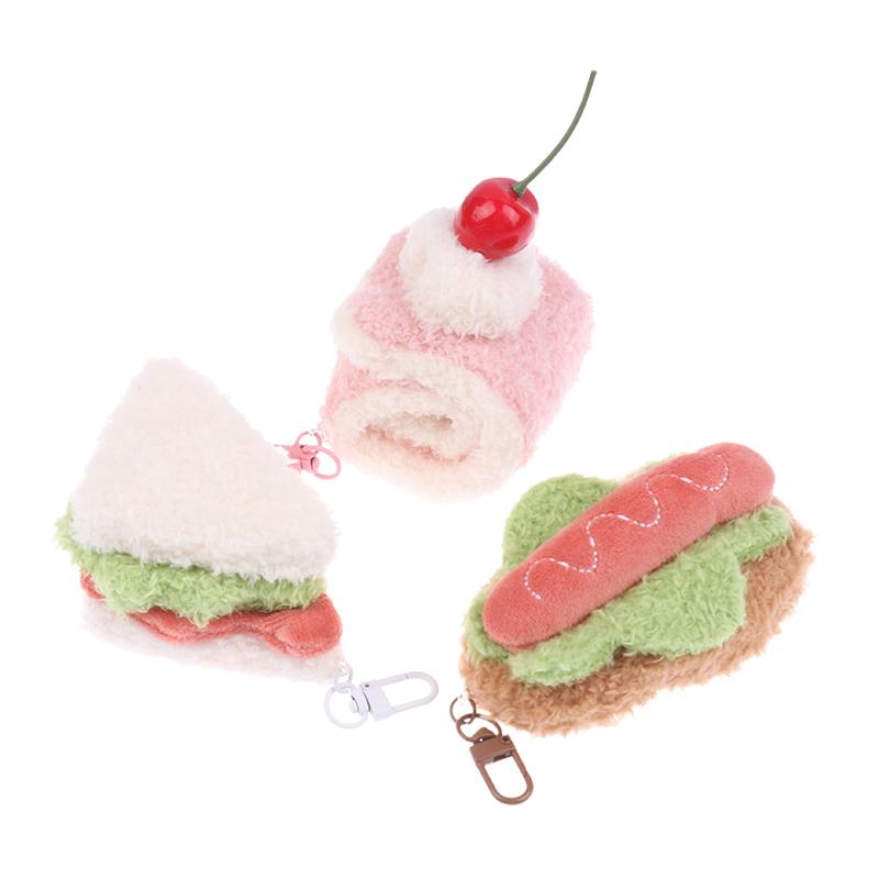 Kawaii Simulation Food Plush Keychain Creative Sandwich Hamburger Cake Keyring Bag Pendant Key Accessories Couple Gifts