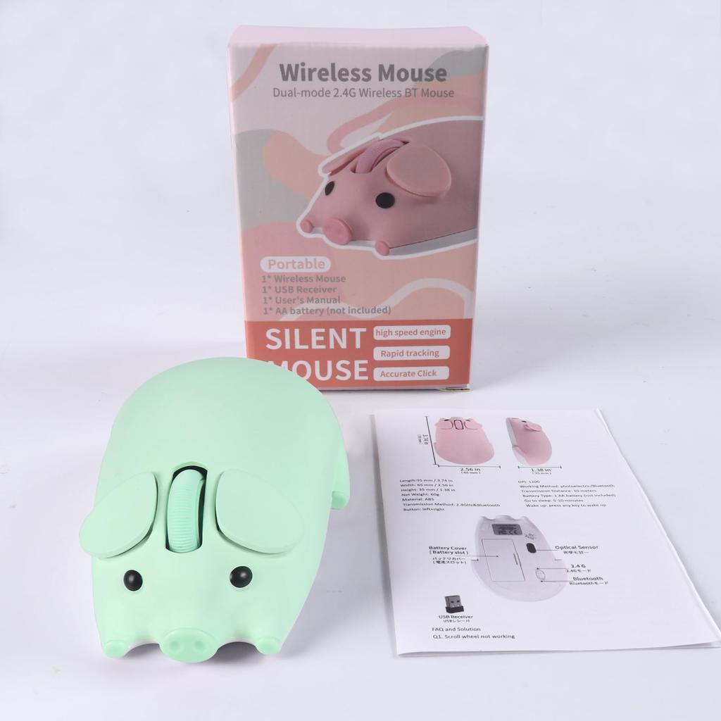Wireless Mouse with Pig Dual Character 1200 Includes Japanese Instruction Compatible with and Desktops Design, 2.4GHz Bluetooth, Modes, 3-Button,