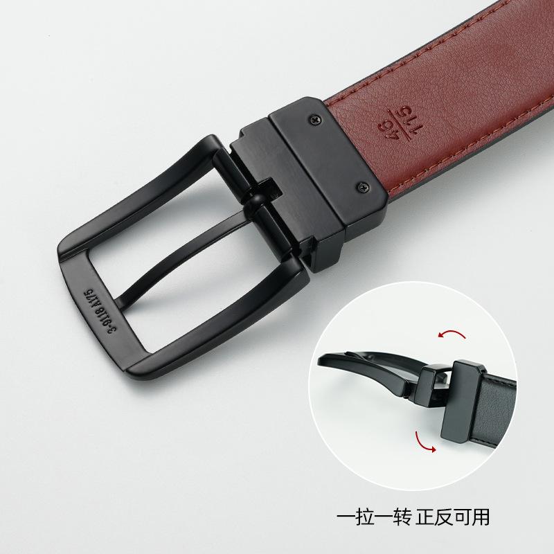 [Double-Sided Use] Men'S Belt Rotatable Pin Buckle Cowhide Belt, Young And Middle-Aged Belt