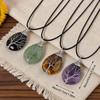 Custom Logo Natural Crystal Tree of Life Pendant Water Drop Healing Stone Handmade Wire Wrapped Necklace