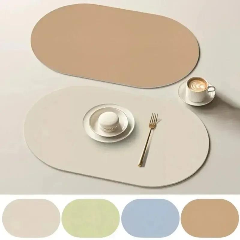 Leather Placemat Oval Oil-Proof Table Mat Home Dining Kitchen Table Placemat Design Dining Waterproof Heat Resistant Home Decor