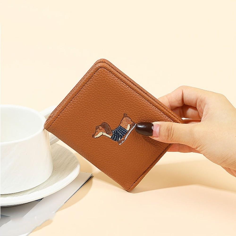 PU Leather Sausage Dog Organ Card Bag Solid Color Leather Card Holder Short Coin Purse  Work
