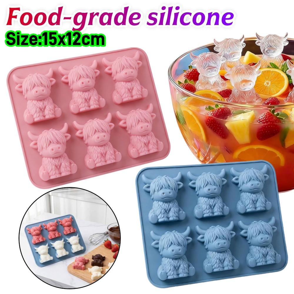 Silicone Mini Highland Cow Ice Cube Mould Soft Elasticity 3D Highland Cow Ice Cube Tray for Handmade Wax Soap Craft Home Decor