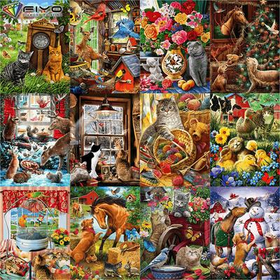 Diamant-Gemälde voller Bohrer Weihnachten Katze Runde Diamant Malerei handgemachte Tier Pferd Diy Diamant Mosaik Malerei Home Dekoration