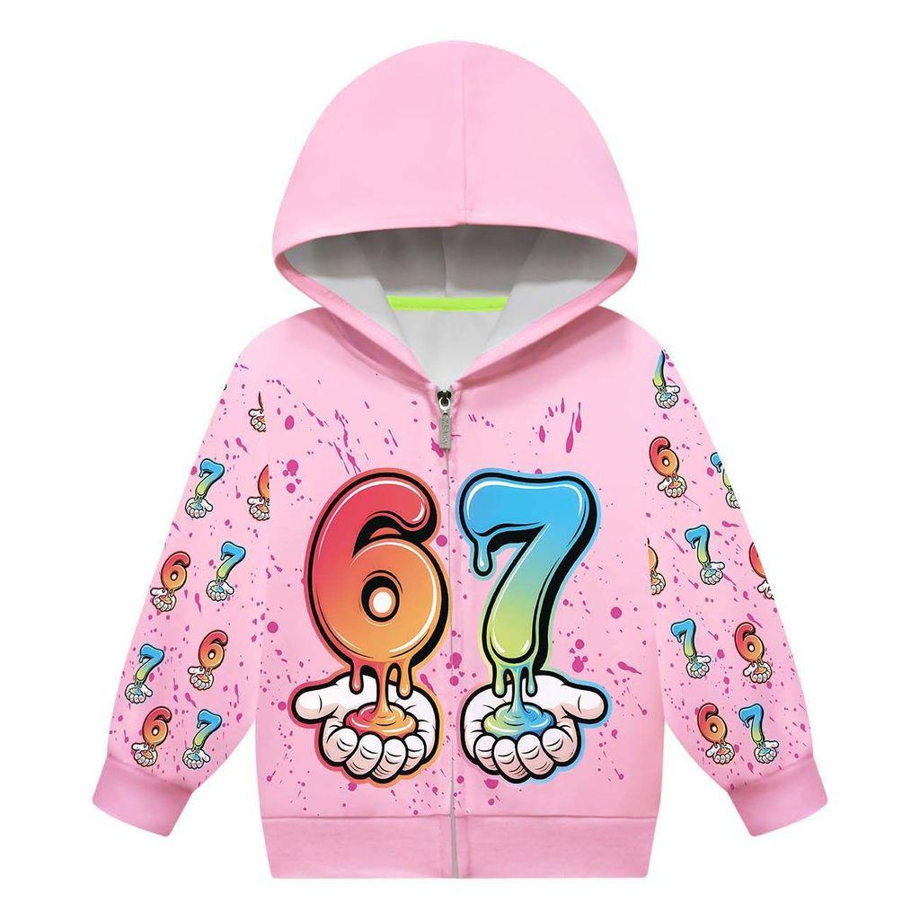Kids Girls Steal a Brainrot 67 Printed Fashion Hooded Zipper Long Sleeves Jacket