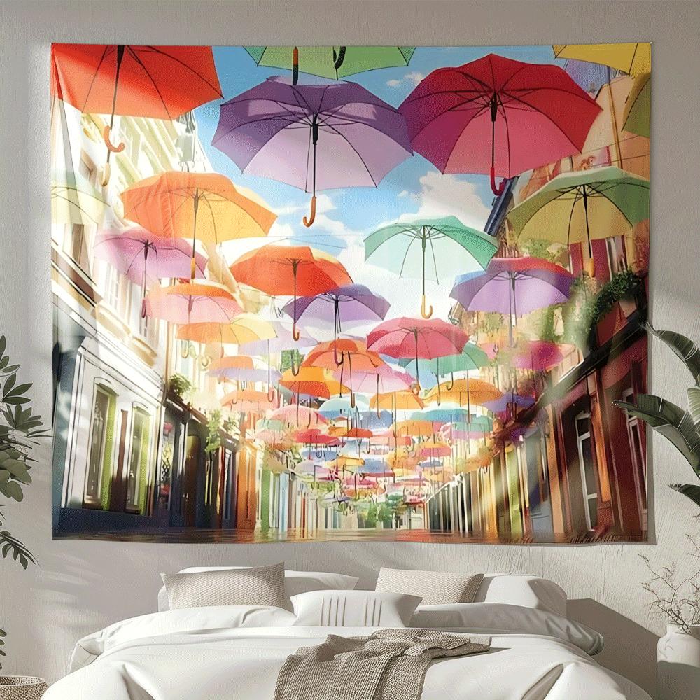 City Vibrant Umbrella Digital Printing Polyester Wall Tapestry Suitable For Use In Living Rooms Bedrooms Offices Bars And Party