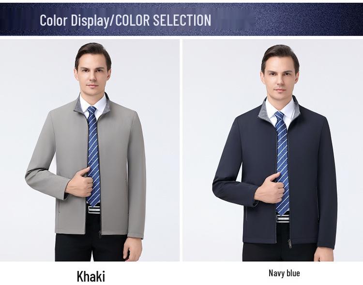 Men's Plus Size Double-sided Stand Collar Jacket - Business Casual Spring/Autumn Wear for Middle-aged Dads