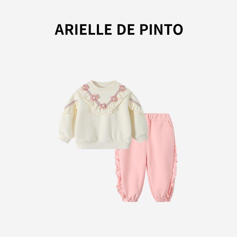 Французский осенний комплект для девочек Arielle De Pinto с цветочными рюшами, милый и очаровательный комплект из двух предметов для девочек Pink 140