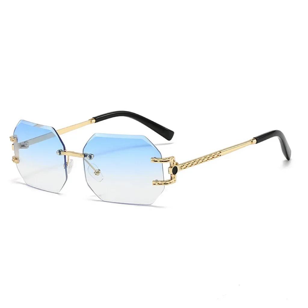 Personalized Polygonal Frameless Cut Edge Glasses UV400 European and American Fashion Large Frame UV Resistant Sunglasses