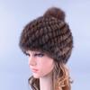 Pompom Fur Hats for Women Natural Mink Fox Fur Knitted  Winter Beanies  Thicken Brand Cap LQ11192