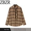 Za New Arrival Women's Clothing ZR Fashion Style Export Fashion All-Match Casual Scarf Collar Gingham Shirt 8982870