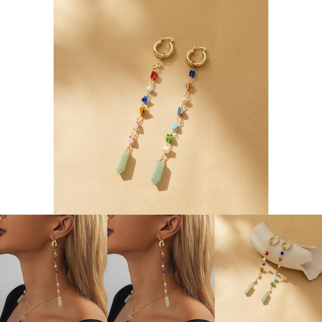 Exquisite Natural Geometric Stone Earrings With Trendy Chain Elements For Women Fashionforward