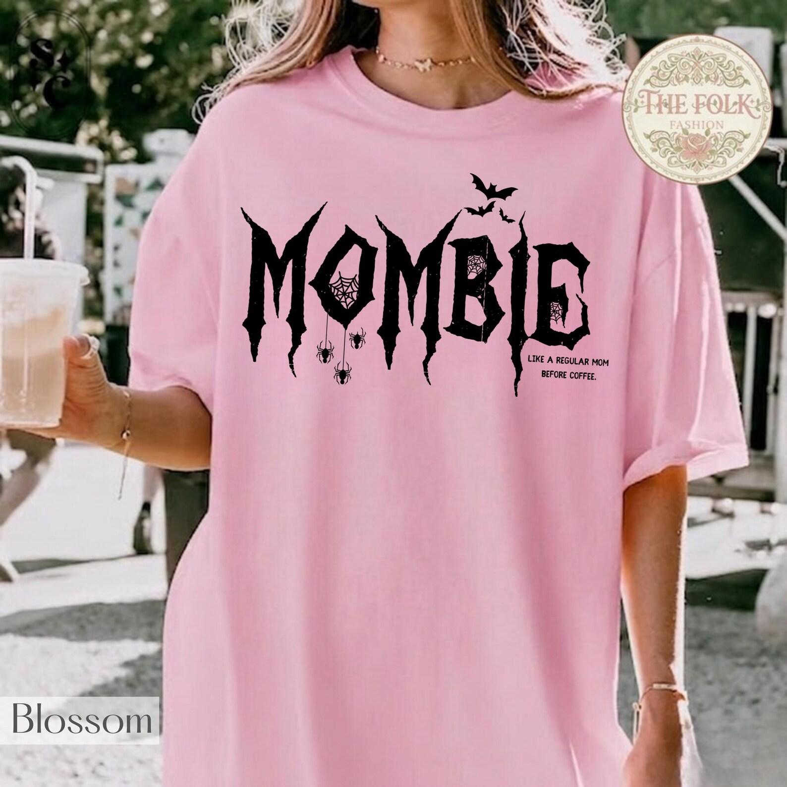 Mombie Shirt, Halloween Mom T Shirt, Before Coffee Tee, Funny Spooky Mama Shirt, Halloween Tshirt, Spiderweb Bat Graphic Tee, Fall Mom Tee L