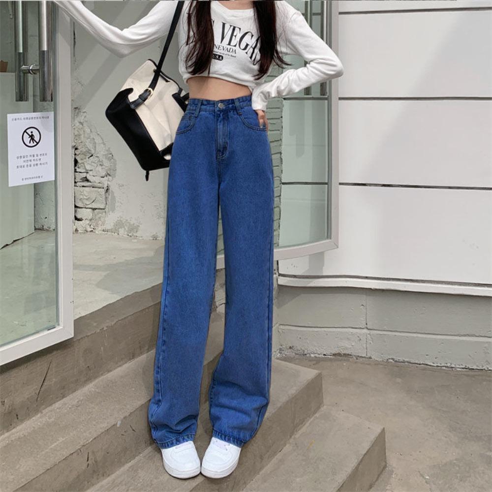 Women's High Waist Wide Leg Jeans Straight Leg Jeans Loose Fit Vintage Light Blue Denim Casual Long Pants