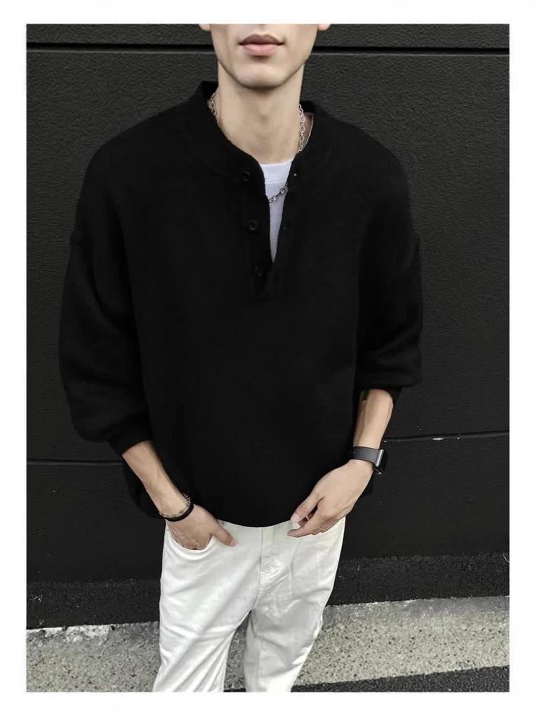 2025 Unisex American Retro Henley Sweater - Old Money Style with Lazy Vibe for Autumn/Winter