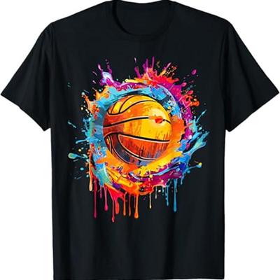 Splash Art Basketball T Shirt Black S To 5XL