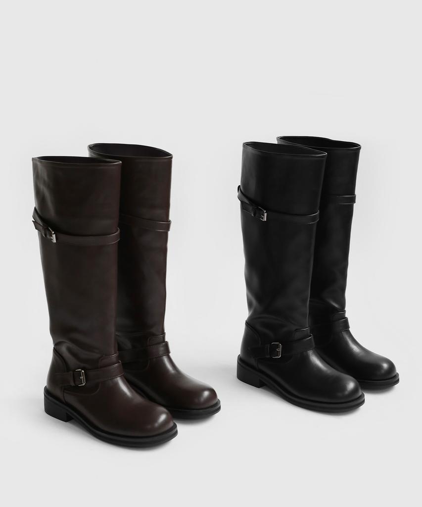 Sappun Demerin Buckle Strap Long Boots (3.5Cm)