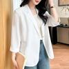 Blazer casual da donna taglie forti a maniche 3/4 – Giacca da completo leggera a un bottone (Taglia L-6XL)