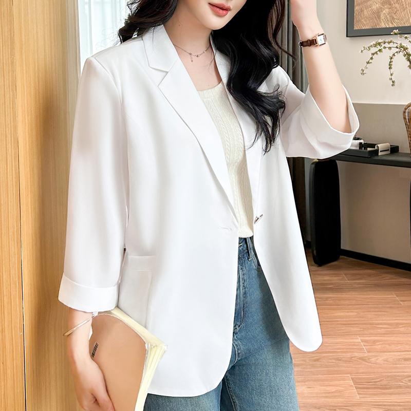 Blazer casual da donna taglie forti a maniche 3/4 – Giacca da completo leggera a un bottone (Taglia L-6XL)