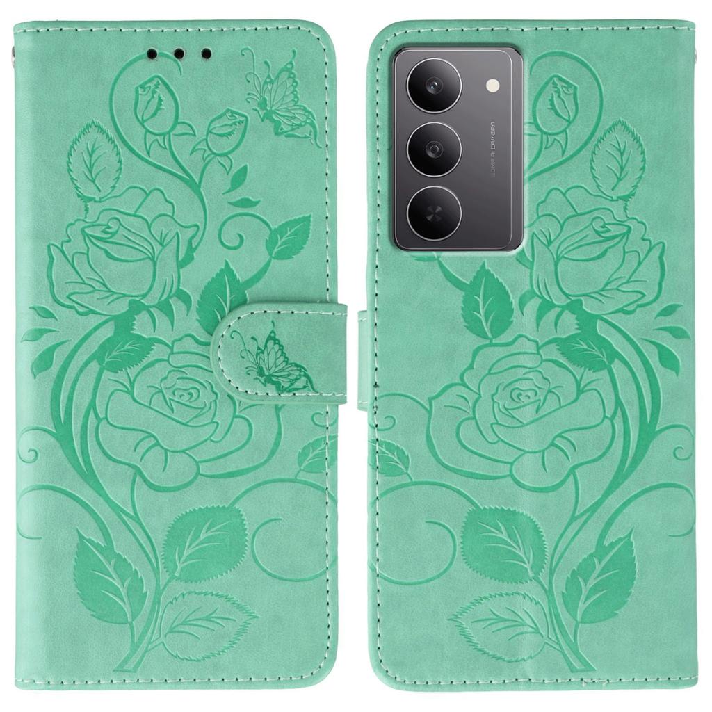 For Realme 14x (India) 5G Case Wallet Stand Imprinted Rose Butterfly PU Leather Phone Cover