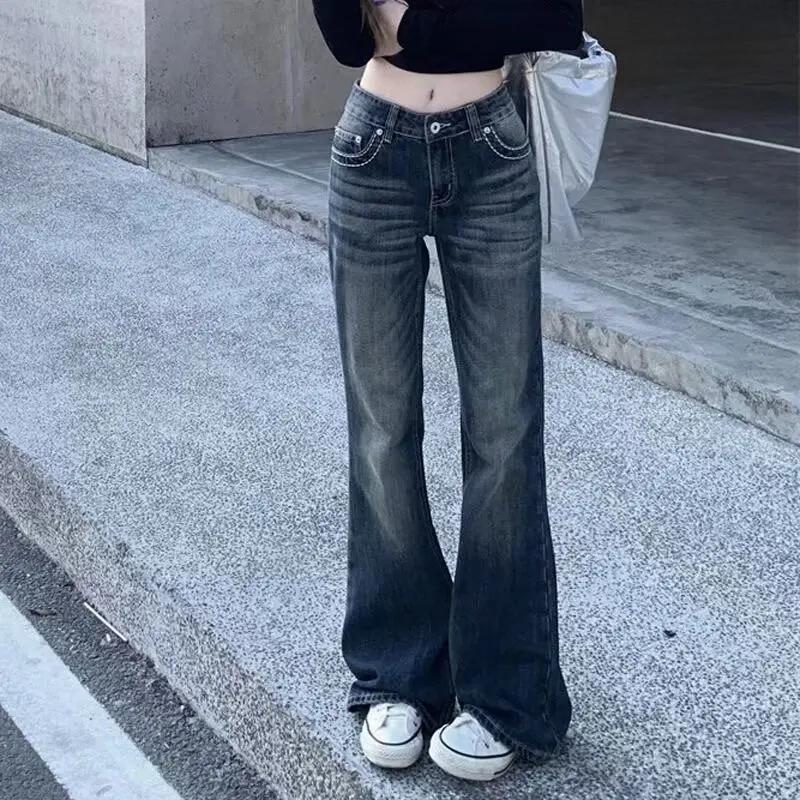

Винтажные прямые джинсы в американском стиле для женщин 90-х годов, брюки Harajuku Y2k High Street, эстетика 2000-х годов, повседневная одежда в стиле ретро, новые M синий