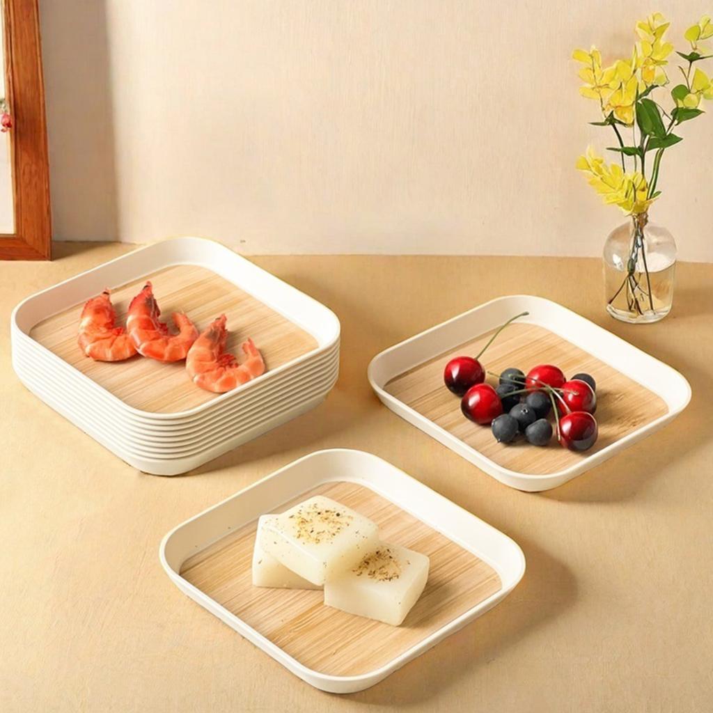 New 4/8Pcs Square Plastic Bone Spitting Dish Stackable Dinner Plate Cake Dessert Snack Plate Dish For Kitchen Tableware