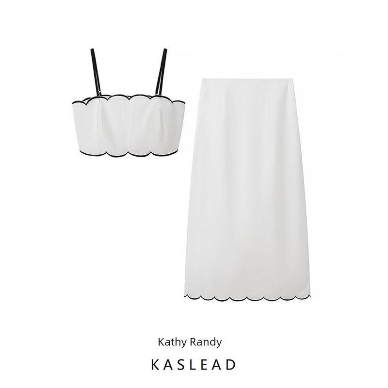 Kaslead New Arrival Women's Clothing Fashion Style Fashion Cotton Linen Embroider Short Top Casual Skirt Suit