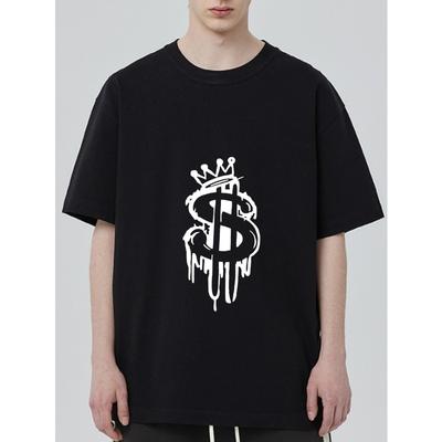 Schwarzes Oversized-T-Shirt mit weißem Dollarzeichen-Krone- und Tropfendesign für Streetwear-Mode