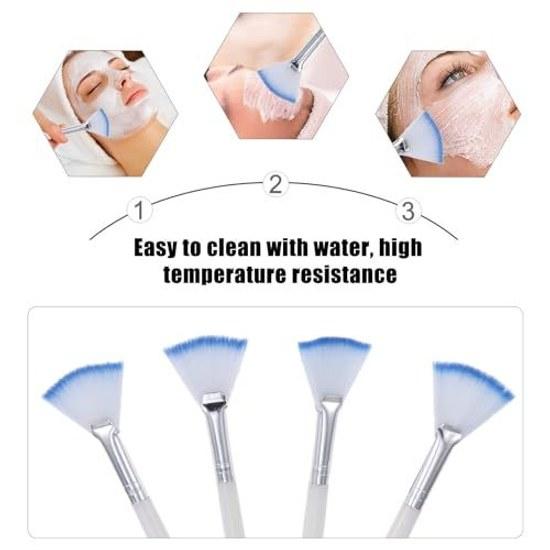 Fenical 4 Pieces Fiber Face Fan-shaped Brush Portable Facial Applicator Blue Gentle Touch Even Application Ideal Home Skincare DIY Hand Hygiene