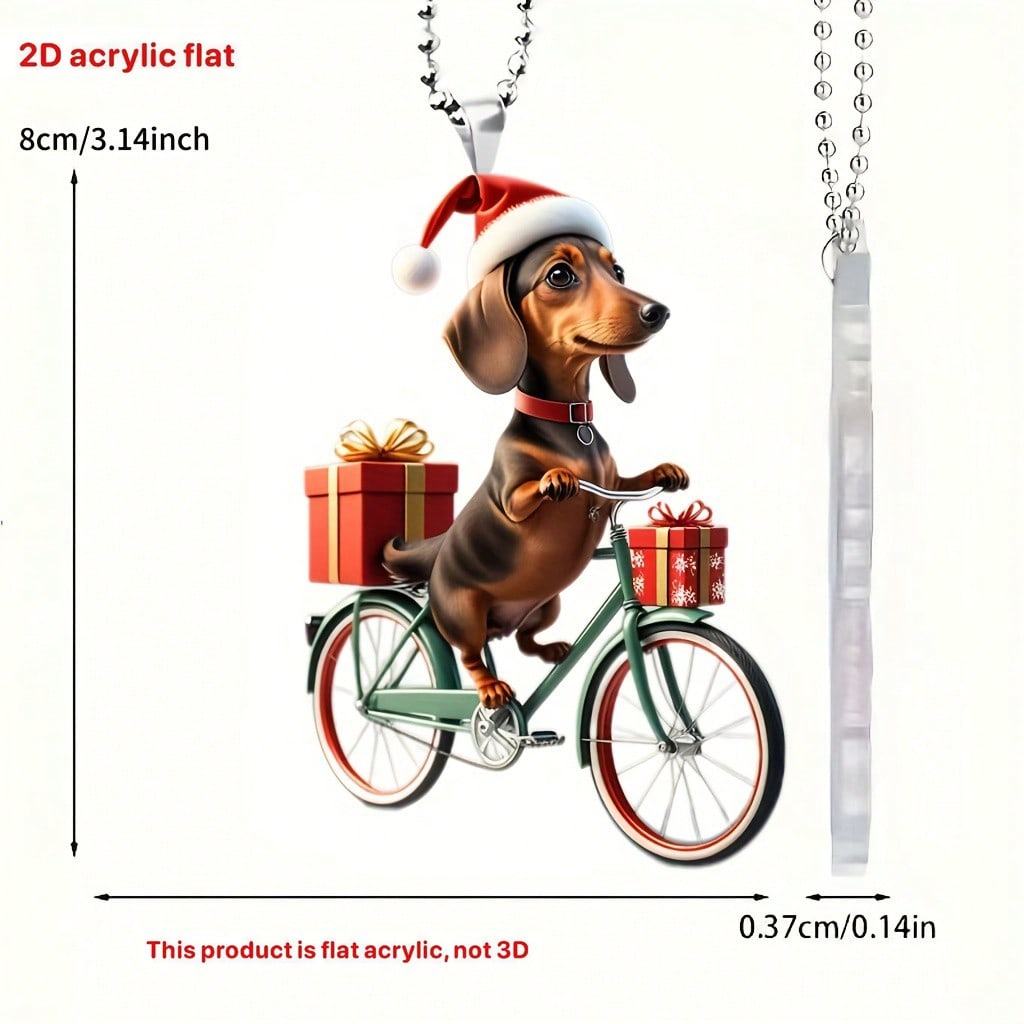 1pc, Riding Dog Acrylic Ornaments, Holiday Vintage Bicycle With Gift Car And Bag Key Chain Decoration