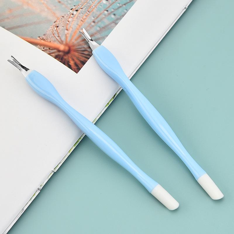 Stainless Steel Dual-Use Cuticle Remover: V-Shaped Dead Skin Pusher & Double-Headed Fork Tool.