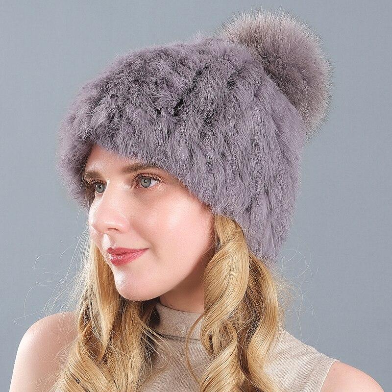 Cute Cat Ear Hat Russian Real Rabbit Fur Knitted Hat Winter Warm Ski Cap Cute Cat Ear Hat Russian Real Rabbit Fur Knitted Hat Winter Warm Ski Cap