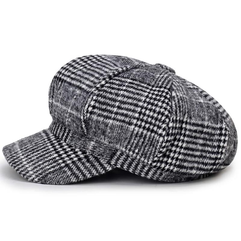 ZHENYUEQI Women's Plaid Wool Octagonal Newsboy Beret Hat
